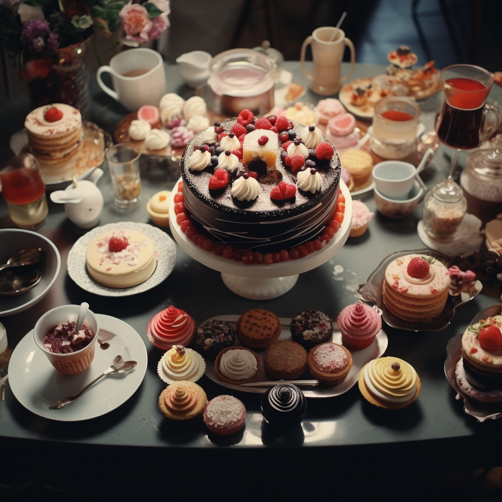 Image of yummy cakes, cupcakes, pastries, cookies. Omotenashi can suggest complementary products such as cupcakes, cookies, or cake toppers, effectively upselling and cross-selling to increase the order's value.